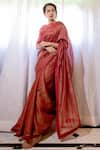 Juanita by Shubhda_Maroon Pure Handwoven Tissue Chanderi Saree _Online_at_Aza_Fashions