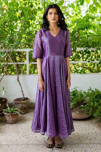 purple banarasi dress Lavender Banarasi Georgette Dress with Dupatta