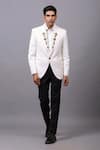 Buy_Cosa Nostraa_White Rayon Embellished Brooch Blazer _at_Aza_Fashions