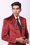 Buy_Cosa Nostraa_Red Velvet Embellished Pistol Blazer _Online_at_Aza_Fashions