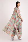 Shop_Koashee By Shubitaa_Green Wrinkle Crepe Floral V Neck Print Jacket And Dhoti Pant Set_at_Aza_Fashions