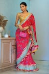 Buy_Gopi Vaid_Pink Saree Chiffon Blouse Cotton Silk Printed Ruffle Set  _at_Aza_Fashions