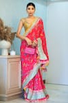 Shop_Gopi Vaid_Pink Saree Chiffon Blouse Cotton Silk Printed Ruffle Set  _at_Aza_Fashions