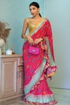 Gopi Vaid_Pink Saree Chiffon Blouse Cotton Silk Printed Ruffle Set  _Online_at_Aza_Fashions