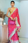 Buy_Gopi Vaid_Pink Saree Chiffon Blouse Cotton Silk Printed Ruffle Set  _Online_at_Aza_Fashions