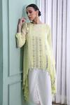 Seams Pret And Couture_Green Georgette Hand Embroidered Bead Work Julia Asymmetric Kurta And Pant Set _Online_at_Aza_Fashions