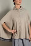 Buy_Chillosophy_Beige Cotton Silk Shirt Collar Reversible Cape  _Online_at_Aza_Fashions