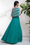 Shop_Aneesh Agarwaal_Green Chiffon Round Embroidered Cape Lehenga Set _at_Aza_Fashions