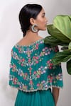 Aneesh Agarwaal_Green Chiffon Round Embroidered Cape Lehenga Set _Online_at_Aza_Fashions