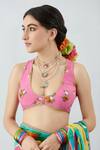 Buy_Torani_Pink Silk Crepe Rang Rani Aksa Saree Blouse_at_Aza_Fashions
