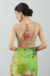 Shop_Torani_Green Chanderi Embroidery V Neck Angoori Leila Blouse_at_Aza_Fashions