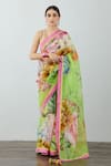 Torani_Green Chanderi Embroidery V Neck Angoori Leila Blouse_Online_at_Aza_Fashions