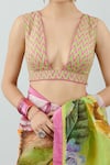 Shop_Torani_Green Chanderi Embroidery V Neck Angoori Leila Blouse_Online_at_Aza_Fashions
