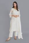 Shop_Shrutkirti_White Cotton Chanderi Embroidered Chikankari Work V Neck Kurta Set _at_Aza_Fashions