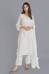 Buy_Shrutkirti_White Cotton Chanderi Embroidered Chikankari Work V Neck Kurta Set _Online_at_Aza_Fashions