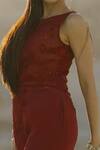 Shop_Sahil Kochhar_Maroon Crepe And Net Embroidered Floral Taabeer Marshala Jumpsuit  _at_Aza_Fashions