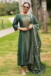 Shop_Kritika Dawar_Green Kurta Chanderi Tissue Pant Cotton Dupatta Chanderi Palazzo Set _at_Aza_Fashions