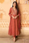 Buy_Kritika Dawar_Red Anarkali Tissue Chanderi Churidar Lycra Net Dupatta Silk Lining Set _at_Aza_Fashions