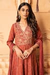 Buy_Kritika Dawar_Red Anarkali Tissue Chanderi Churidar Lycra Net Dupatta Silk Lining Set _Online_at_Aza_Fashions