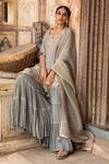 Buy_Kritika Dawar_Blue Kurta And Dupatta Tissue Sharara Foil Georgette Lining With Tiered Set _at_Aza_Fashions