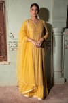 Buy_Kritika Dawar_Yellow Kurta Georgette Skirt Banarasi Georgette Dupatta Net Lining Set _at_Aza_Fashions