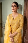 Kritika Dawar_Yellow Kurta Georgette Skirt Banarasi Georgette Dupatta Net Lining Set _Online_at_Aza_Fashions