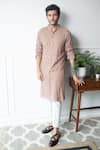 Shop_Contrast By Parth_Brown Embroidered Georgette Chikankari Kurta And Pant Set For Men_at_Aza_Fashions