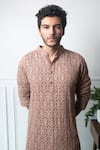 Buy_Contrast By Parth_Brown Embroidered Georgette Chikankari Kurta And Pant Set For Men_Online_at_Aza_Fashions