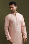 Shop_Kora By Nilesh Mitesh_Pink Cotton Blend Embroidered Lucknowi Work Kurta Set _Online_at_Aza_Fashions