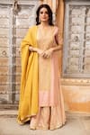 Buy_Kritika Dawar_Pink Kurta Line Silk Skirt Banarasi Chanderi Dupatta Tissue Chanderi Set_at_Aza_Fashions