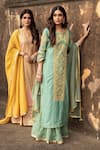 Buy_Kritika Dawar_Pink Kurta Line Silk Skirt Banarasi Chanderi Dupatta Tissue Chanderi Set_Online_at_Aza_Fashions