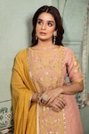 Shop_Kritika Dawar_Pink Kurta Line Silk Skirt Banarasi Chanderi Dupatta Tissue Chanderi Set_Online_at_Aza_Fashions