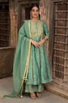 Buy_Kritika Dawar_Green Kurta Linen Silk Palazzo  Dupatta Organza Lining Set _at_Aza_Fashions