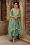 Kritika Dawar_Green Kurta Linen Silk Palazzo  Dupatta Organza Lining Set _Online_at_Aza_Fashions