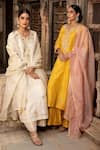 Kritika Dawar_White Shantoon, Kurta Linen Silk Palazzo Tissue Dupatta Embroidered Set _Online_at_Aza_Fashions