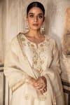 Shop_Kritika Dawar_White Shantoon, Kurta Linen Silk Palazzo Tissue Dupatta Embroidered Set _Online_at_Aza_Fashions
