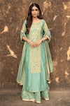 Buy_Kritika Dawar_Green Kurta Line Silk Skirt Banarasi Chanderi Dupatta Tissue Chanderi Set _at_Aza_Fashions