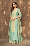 Kritika Dawar_Green Kurta Line Silk Skirt Banarasi Chanderi Dupatta Tissue Chanderi Set _Online_at_Aza_Fashions