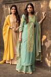 Buy_Kritika Dawar_Green Kurta Line Silk Skirt Banarasi Chanderi Dupatta Tissue Chanderi Set _Online_at_Aza_Fashions