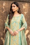 Shop_Kritika Dawar_Green Kurta Line Silk Skirt Banarasi Chanderi Dupatta Tissue Chanderi Set _Online_at_Aza_Fashions