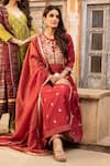 Kritika Dawar_Maroon Kurta Linen Silk Palazzo Banarasi Chanderi Dupatta Tissue Set _Online_at_Aza_Fashions