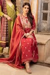 Buy_Kritika Dawar_Maroon Kurta Linen Silk Palazzo Banarasi Chanderi Dupatta Tissue Set _Online_at_Aza_Fashions