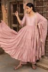 Buy_Kritika Dawar_Pink Anarkali Chanderi Cotton Silk Pant Cotton Dupatta Tiered Set _at_Aza_Fashions