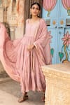 Kritika Dawar_Pink Anarkali Chanderi Cotton Silk Pant Cotton Dupatta Tiered Set _Online_at_Aza_Fashions