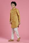 Buy_Kora By Nilesh Mitesh_Yellow Silk Sherwani And Pant Set For Boys_at_Aza_Fashions