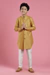 Shop_Kora By Nilesh Mitesh_Yellow Silk Sherwani And Pant Set For Boys_at_Aza_Fashions