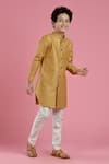 Kora By Nilesh Mitesh_Yellow Silk Sherwani And Pant Set For Boys_Online_at_Aza_Fashions