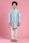Buy_Kora By Nilesh Mitesh_Blue Silk, Cotton Embroidery, Sequins Sherwani And Pant Set _at_Aza_Fashions