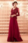 Buy_Charu and Vasundhara_Maroon Bustier Silk Jacket Net Pant Organza Bustier Gharara Set With _at_Aza_Fashions