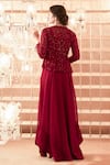 Shop_Charu and Vasundhara_Maroon Bustier Silk Jacket Net Pant Organza Bustier Gharara Set With _at_Aza_Fashions